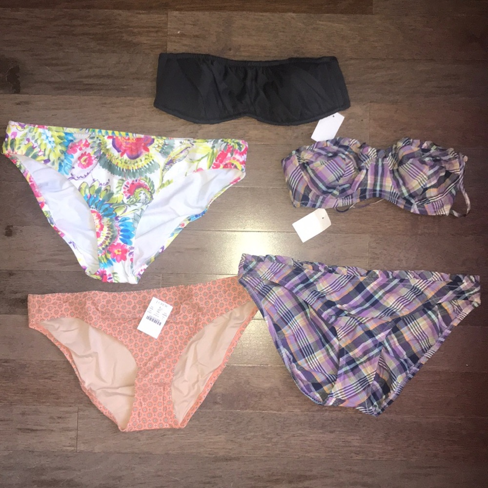 Lot of 3 J.Crew bikini bottoms and 2 tops